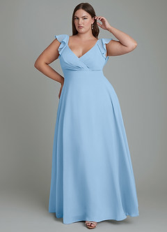 Azazie Leilani Bridesmaid Dresses Powder Blue A-Line Pleated Chiffon Dress image6