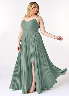 Azazie Vini Bridesmaid Dresses Silver Sage A-Line V-Neck Pleated Chiffon Dress image10