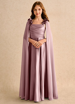 Azazie Rosita Junior Formal vestidos de niña de las flores Vestido de Rosa Polvorienta de Satin Mate de Corte en A con Plisado image5