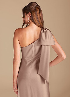 Azazie Capri Bridesmaid Dresses Taupe Sheath One Shoulder Metallic Satin Dress image2