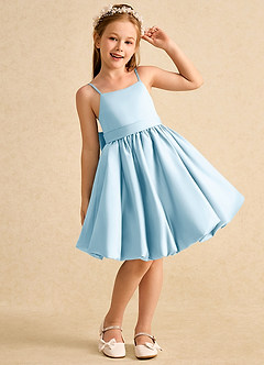 Azazie Davine vestidos de niña de las flores Vestido de Azul Cielo de Satin Mate de Corte En A con Tirante Espagueti image4