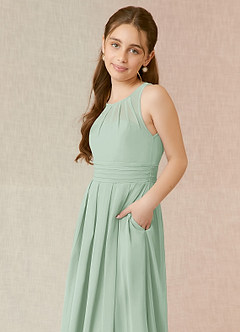 Azazie Bibiane Junior Agave A-Line Pleated Chiffon Dress image7