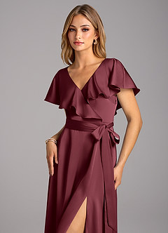 Azazie Lainey Brautjungfernkleider A-Linie mit Taschen Stretch-Satin Kleid Merlot image6