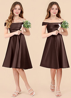 Azazie Amira Junior Vestido Ganache de Satén Elástico de Corte en A con Plisado image1