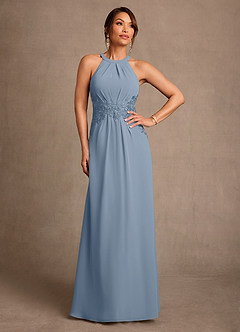 Azazie Georgie Mother of the Bride Dresses Dusty Blue A-Line Lace Chiffon Dress image1