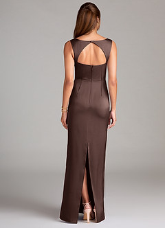 Azazie Flori Bridesmaid Dresses Ganache Sheath Side Slit Stretch Satin Dress image2