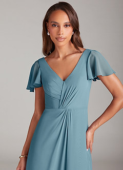 Azazie Soren Brudtärnklänningar Klänning av A-Linje i Chiffong Ruched Moody Blue image6