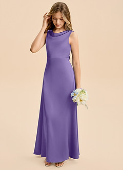 Azazie Kiki Junior Tahiti A-Line Bow Stretch Satin Dress image4