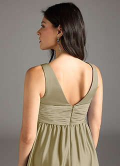 Azazie Yetta Maternity Bridesmaid Dresses A-Line Pleated Stretch Satin Floor-Length Dress image5