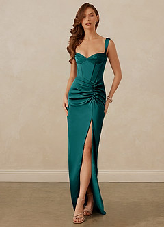 Christian Siriano Bridal for Azazie 1017 Bridesmaid Dresses Peacock Sheath Sweetheart Neckline Stretch Satin Dress image1
