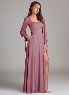 Azazie Leonia Brautjungfernkleider A-Linie Langarm Gittergewebe Kleid Vintage Mauve image3
