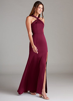 Azazie Rue Bridesmaid Dresses Burgundy Mermaid Pleated Stretch Satin Dress image4