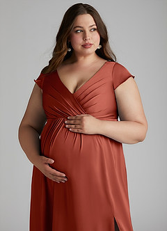 Azazie Allessia Brautjungfernkleider für Schwangere A-Linie Plissee Stretch-Satin Bodenlänge Kleid image13