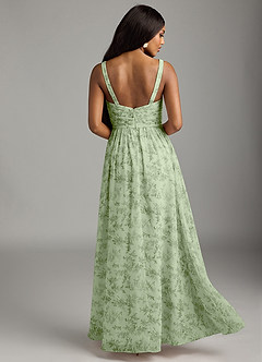 Azazie Chanel Bridesmaid Dresses Green Fern Floral A-Line Pleated Chiffon Dress image2
