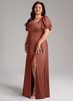 Azazie Fyona Bridesmaid Dresses Auburn A-Line Pleated Stretch Satin Dress image10