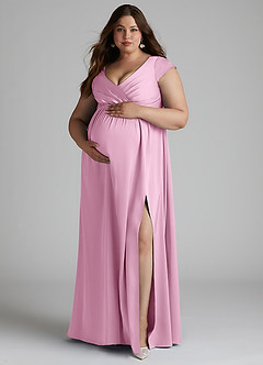 Azazie Allessia Maternity Bridesmaid Dresses A-Line Pleated Stretch Satin Floor-Length Dress image11