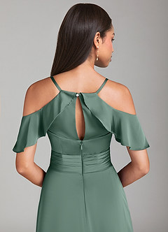 Azazie Dakota Bridesmaid Dresses Eucalyptus A-Line Off the Shoulder Stretch Satin Dress image6