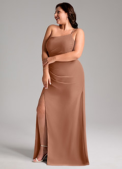 Azazie Eren Robes de demoiselle d'honneur Robe Fourreau en Mousseline de soie Ue épaule Bronze image11
