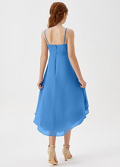 Azazie Mariam Junior Abito A-Line in Chiffon Plissettato Blue Jay image6
