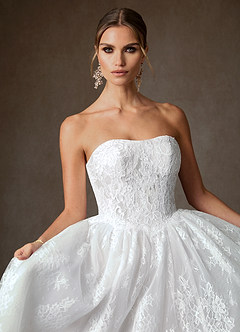 Azazie Justice Wedding Dresses Diamond White Ball-Gown Off the Shoulder Lace Dress image3