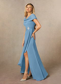 Azazie Mary Abiti per la Madre della Sposa Abito A-Line in Chiffon Spacco Laterale Blu Acciaio image2