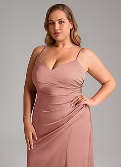 Azazie Azuree Robes de demoiselle d'honneur Robe Trapèze en Satin extensible Plissée Rosette image14