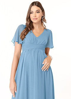 Azazie Verna Abiti da damigella d'onore premaman Abito A-Line Increspato con Scollo a V Chiffon Floor-Length image5