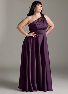 Azazie Charlize Bridesmaid Dresses Plum A-Line One Shoulder Stretch Satin Dress image12