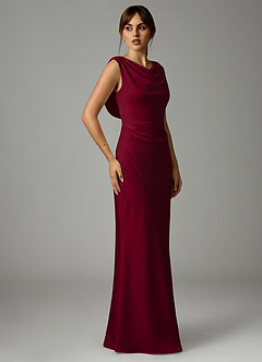 Azazie Kieryn Robes de demoiselle d'honneur Robe Sirène en Satin extensible Plissée Bourgogne image4