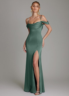 Azazie Nira Bridesmaid Dresses Eucalyptus Mermaid Corset Stretch Satin Dress image1