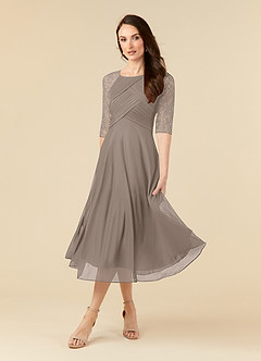 Azazie Gracelyn Mother of the Bride Dresses Taupe A-Line Lace Dress image3