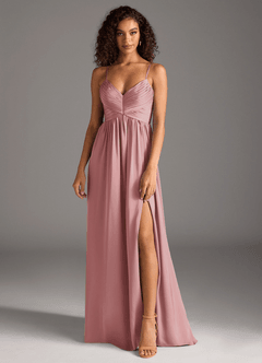 Azazie Alia Bridesmaid Dresses Dusty Rose A-Line Pleated Stretch Satin Dress image1