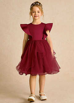 Azazie Chirp Flower Girl Dresses Burgundy Ball-Gown Tulle Dress image1