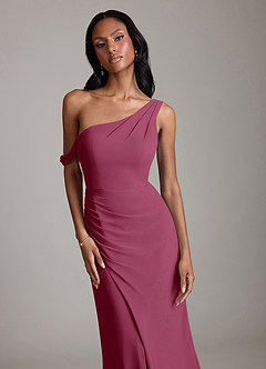 Azazie Madelyn Bridesmaid Dresses Mulberry Mermaid One Shoulder Chiffon Convertible Dress image4