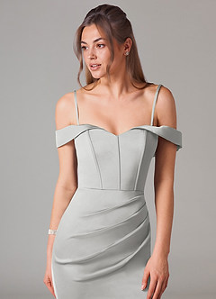 Azazie Everly Bridesmaid Dresses Silver Mermaid Off the Shoulder Stretch Satin Convertible Dress image2