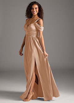 Azazie Lianne Bridesmaid Dresses English Rose A-Line Off the Shoulder Stretch Satin Dress image7