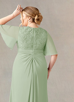 Azazie Carson Mother of the Bride Dresses Dusty Sage A-Line V-Neck Lace Chiffon Dress image11