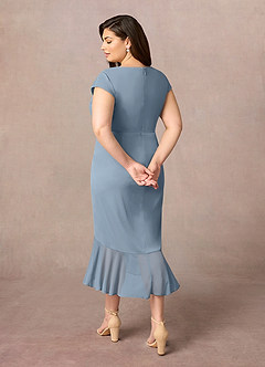 Azazie Renetta Mother of the Bride Dresses Dusty Blue Sheath V-Neck Pleated Mesh Dress image11