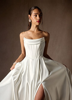 Azazie Katalina Wedding Dresses Diamond White Ball-Gown Strapless Satin Dress image2