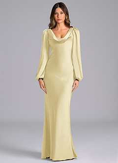 Azazie Melani Final Sale Lemon Sorbet Mermaid Long Sleeve Stretch Satin Dress image1