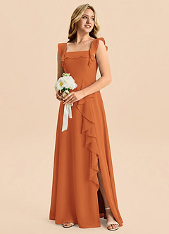 Azazie Nori Junior Cinnamon A-Line Ruched Chiffon Dress image4