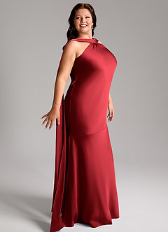 Azazie Kinsley Robes de demoiselle d'honneur Robe Sirène en Satin extensible Fente latérale Écarlate image12