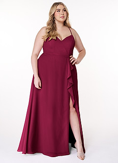 Azazie Naeem Bridesmaid Dresses Burgundy A-Line V-Neck Ruffle Chiffon Dress image9
