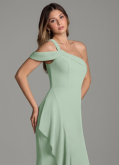 Azazie Ashlynn At-home Try On Dresses Agave Mermaid Off the Shoulder Chiffon Dress image2
