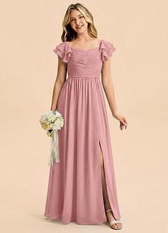 Azazie Anaya Junior Abito A-Line in Chiffon Scollo a Cuore Rosa Polverosa image4