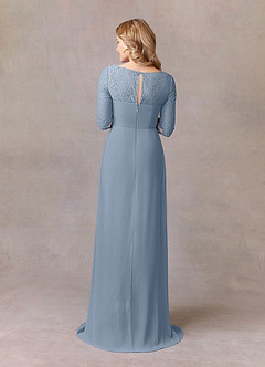 Azazie Leonine Mother of the Bride Dresses Dusty Blue A-Line Scoop lace Chiffon Dress image5