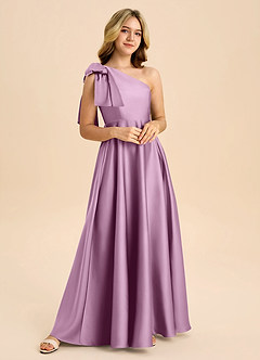 Azazie Penguin Junior Abito A-Line in Raso Elasticizzato Fiocco Glicine image4