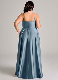 Azazie Shaude Bridesmaid Dresses Dusty Blue A-Line Pleated Stretch Satin Dress image13