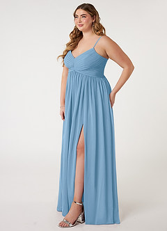Azazie Alia Abiti da Damigella Abito A-Line in Chiffon Plissettato Blu Acciaio image8