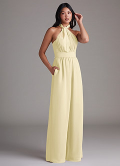 Azazie Lamara Jurken voor bruidsmeisjes Converteerbaar Jumpsuit van Chiffon Off the Shoulder Citroensorbet image12